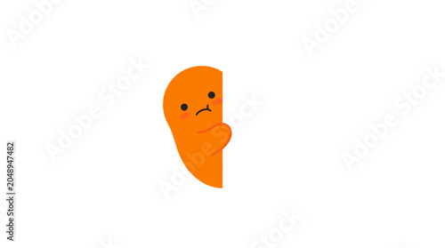 Sad Orange Blob Character Peeking Out From White Background