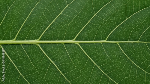 Detailed close up of a green leaf with prominent veins