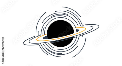 Bild auf Leinwand Black Hole Illustration with Accretion Disk and Gravitational Waves