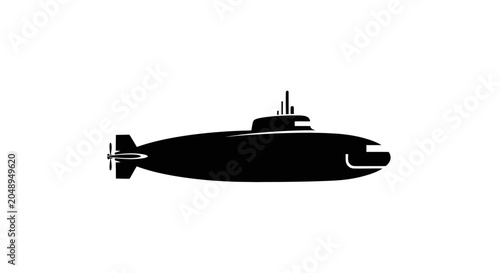 Tableau sur toile Black Submarine Silhouette - Underwater Vessel Vector Icon