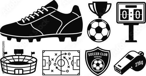 Quadro su tela Black and white soccer icons set