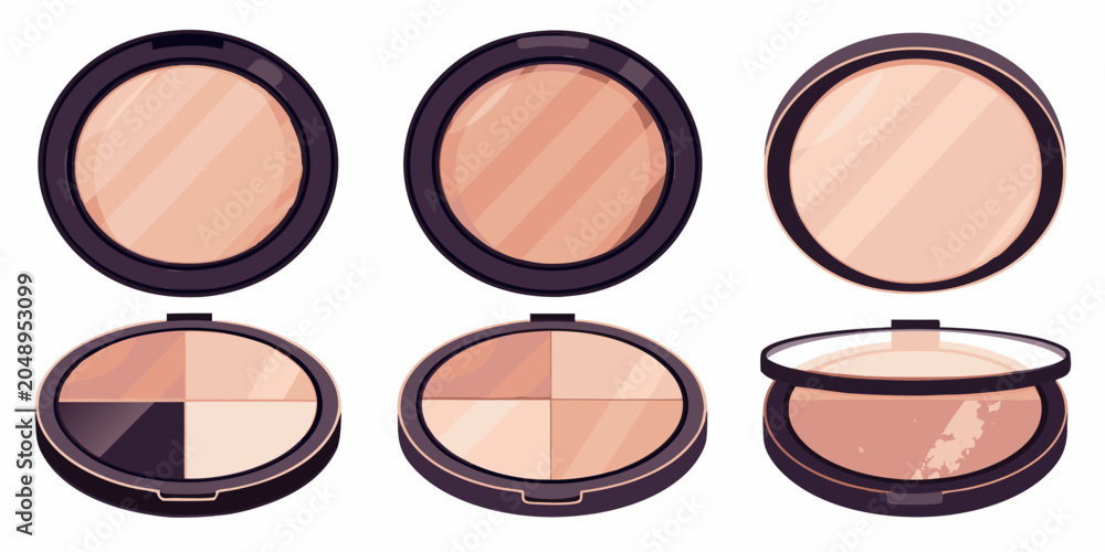 Fototapeta premium Powder Blush Compacts In Various Open States Vector Illustration