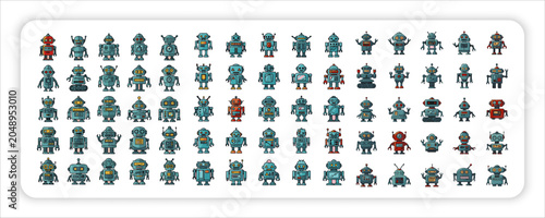 Schilderij op canvas Robot bundle web icon Collection Cute Retro Robots, Characters and Futuristic Bo