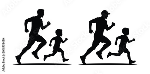 Black silhouettes of adults and children running