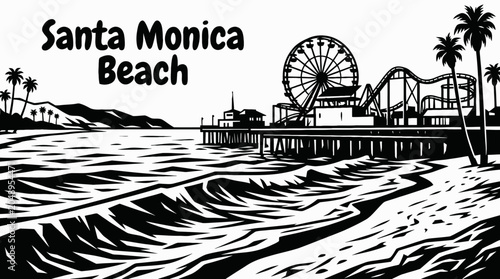 santa monica beach american coastline ocean travel destination tourism scenic landscape tropical waterfront paradise wide sandy coast ocean horizon