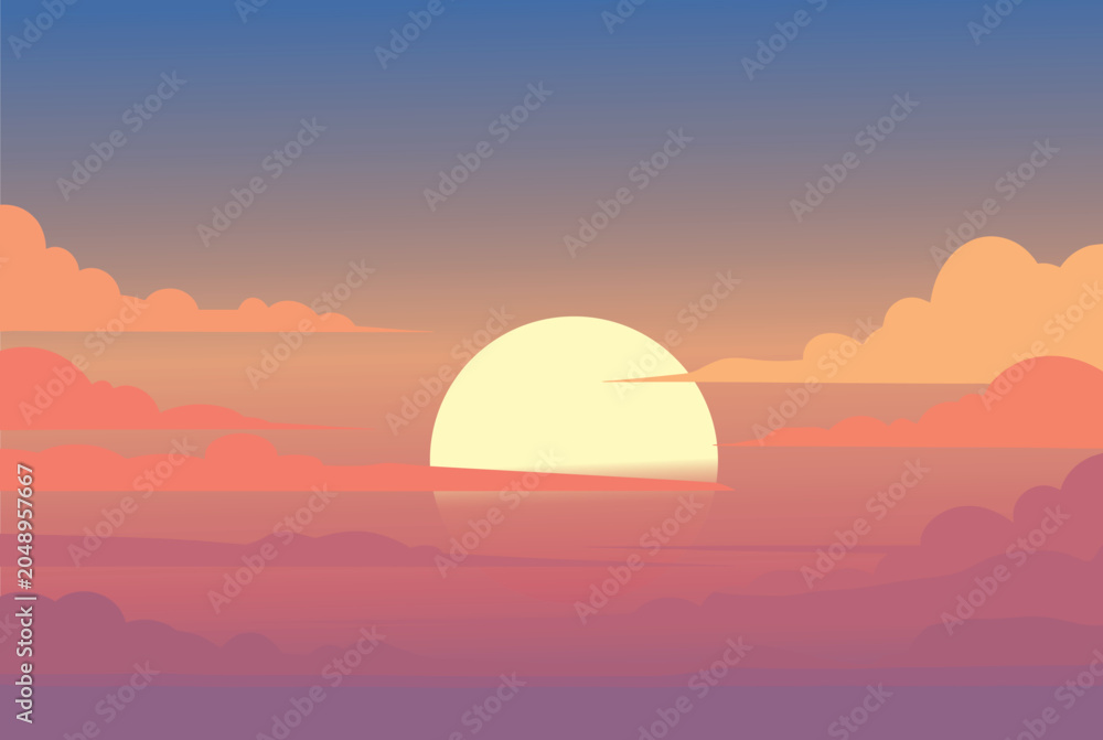 Fototapeta premium Flat Design Sunset Sky Background – Modern Nature Vector Artwork
