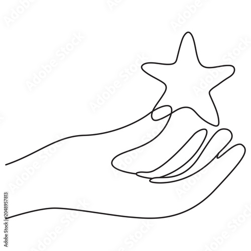 Minimalist illustration of a star created using a single continuous line drawing style. One line art star vector illustration One line Drawing or illustration of a star.