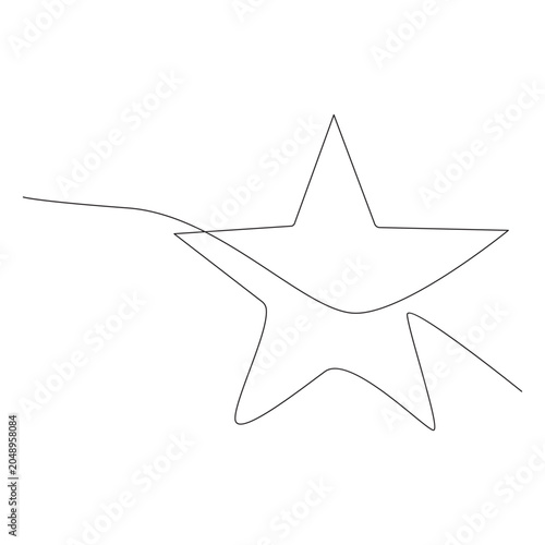 Minimalist illustration of a star created using a single continuous line drawing style. One line art star vector illustration One line Drawing or illustration of a star.