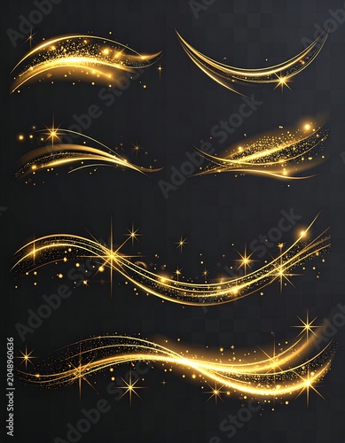 Glowing golden light effects on a transparent background