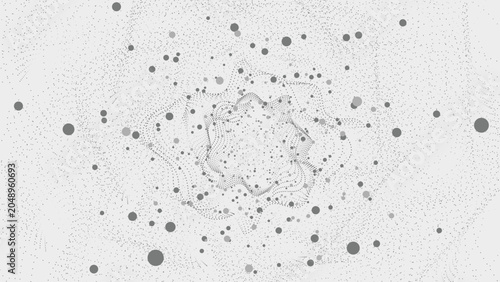 Abstract particles background. Science neuro concept. Digital network black and white. Dot gray communication 