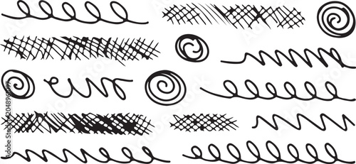 Schilderij op canvas hand drawn ink paint stroke collection scribble brush line underline swirl cross