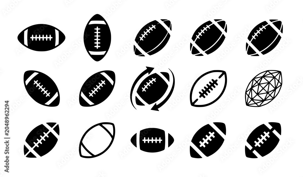 Fototapeta premium American Football Ball Silhouette Vector Bundle with Multiple Sports Ball Shapes