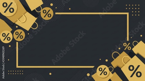 Luxury Sale Banner with Gold Shopping Bags and Discount Icons