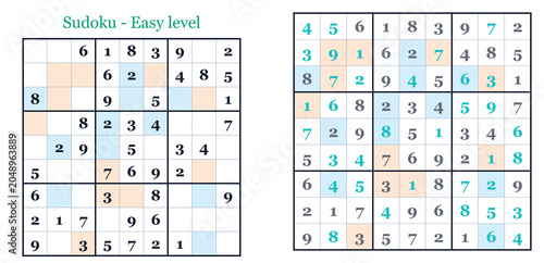Tableau sur toile Sudoku puzzle with answer key, activity sheet for children and adults