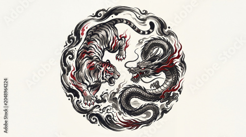 Traditional Chinese Tiger and Dragon Yin Yang Symbol.