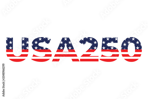 Usa 250 logo design with american flag pattern isolated on white background