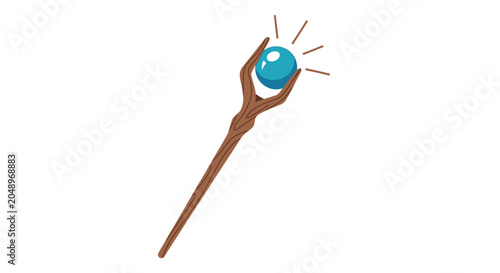 Magical Staff with Glowing Blue Gemstone