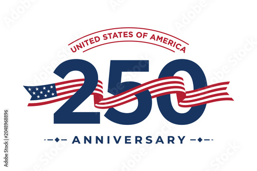 United states of america 250th anniversary logo with american flag ribbon