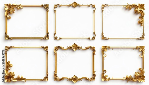 Golden ornate frame borders set.