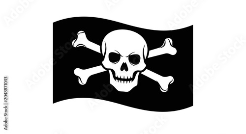 Foto Pirate flag with skull and crossbones on black background