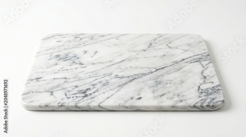 Minimalist white marble pastry board with elegant grey veining and rounded corners, isolated on a clean white background.