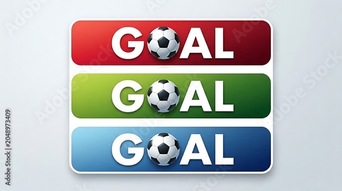 Three Rectangular Banners With Goal Text And Soccer Ball Graphics