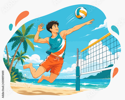 Tropical beach volleyball action shoot smash