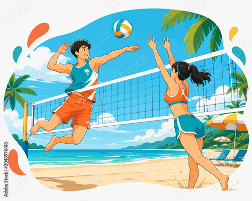  Beach volleyball action under the sun