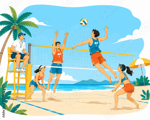 Beach volleyball under the summer sun
