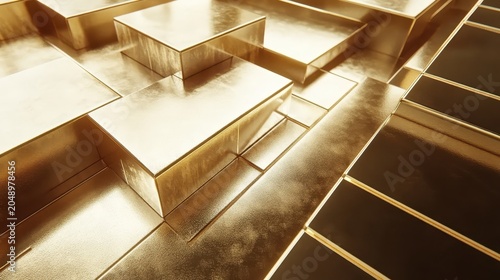 Intricate Geometric Pattern of Gleaming Gold Blocks Creating a Luxurious and Wealthy Texture