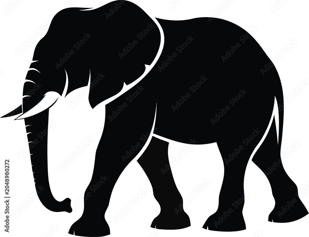 Fototapeta premium Black elephant silhouette, animal icon, vector illustration, wildlife symbol