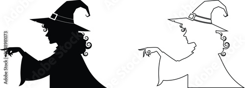 Bilde på lerret Witch silhouette and line art halloween character design