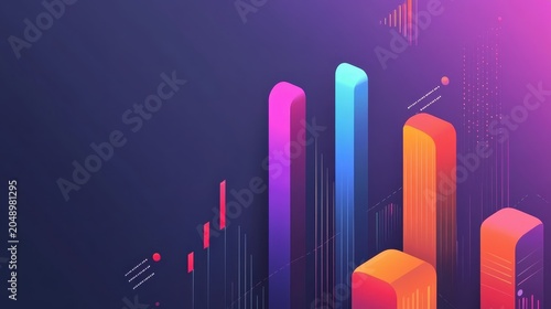 Futuristic Isometric Data Visualization With Vibrant Gradients and Geometric Shapes