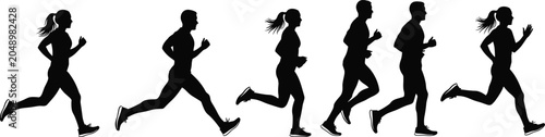 Bilde på lerret Silhouettes of athletes running in dynamic stride positions showcasing human loc