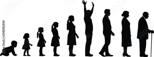 Bild auf Leinwand Silhouettes of human life stages from infancy to old age, symbolizing growth, ag