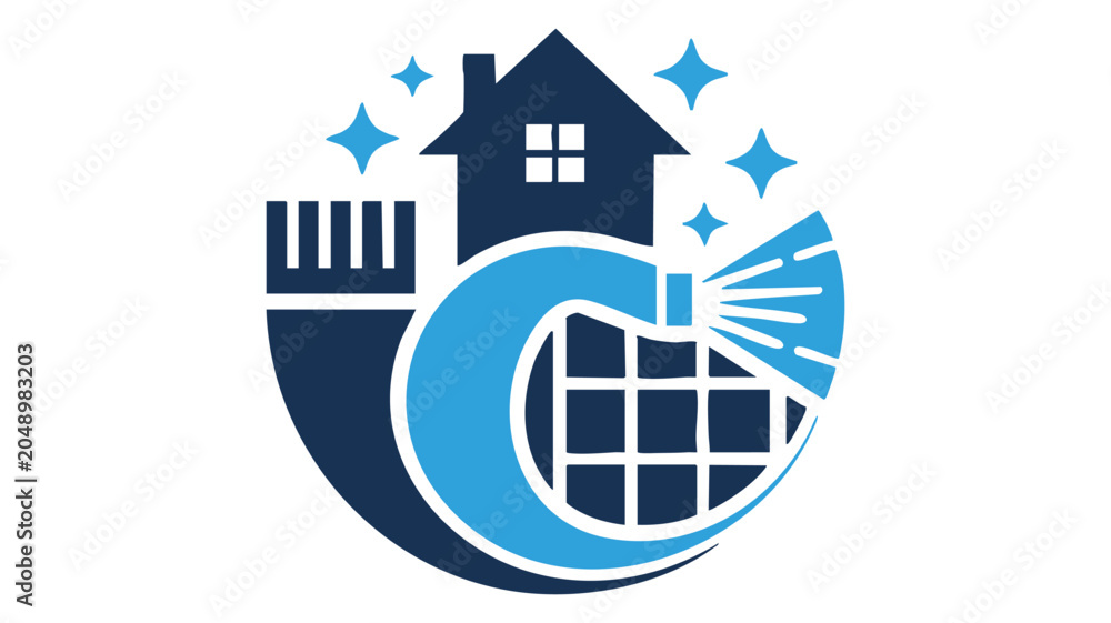 Naklejka premium House and Wave Graphic with Stars and Clock Elements in Blue and Navy for Digital Background and Icon Design