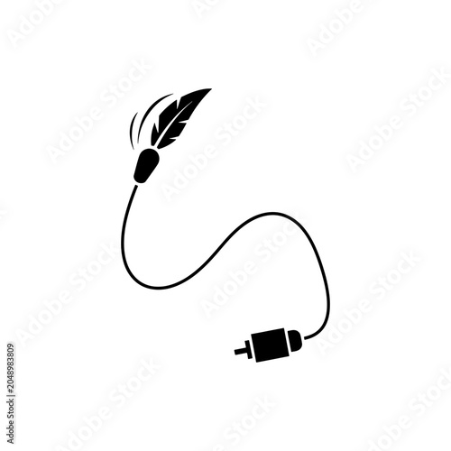 Obraz na plátně A minimalist depiction of a quill pen and inkwell rendered as a striking black s