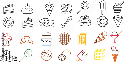 Photos Minimalist outline food icons bundle with 28 vector Different colors elements in