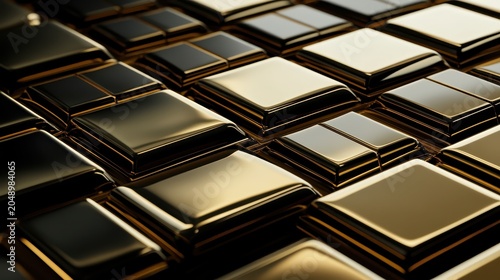Stacked gold bars and investment portfolio elements with clean lines and professional lighting on an isolated background.