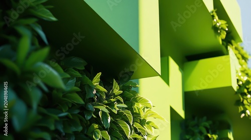 Vibrant Green Urban Infrastructure with Lush Foliage and Contrasting Light and Shadow