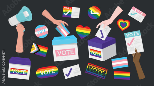 Diverse voting representation imagery vector element set