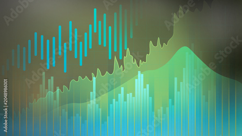 Photos Financial Data Analysis: Abstract visual representation of fluctuating financial market data, with vibrant turquoise and green bars and lines depicting trends and analysis