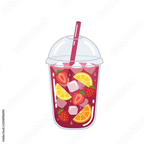 Bild auf Leinwand Strawberry Acai Refresher Flat Vector