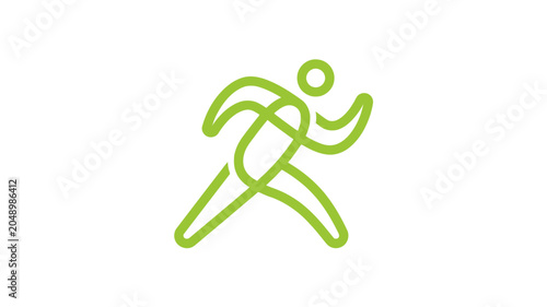 Obraz na płótnie A person runs swiftly through a green illustrated scene with motion lines