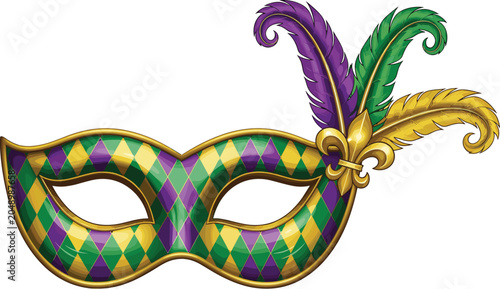 Photos Mardi Gras Masquerade Mask Vector Illustration with Harlequin Diamond Pattern Co