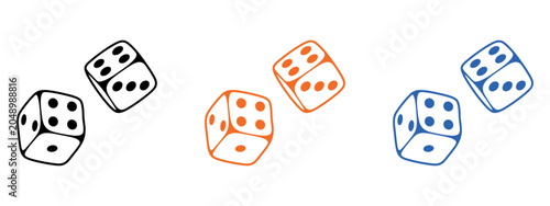 Foto Set of colorful dice icons in black orange and blue isolated on a white background for design