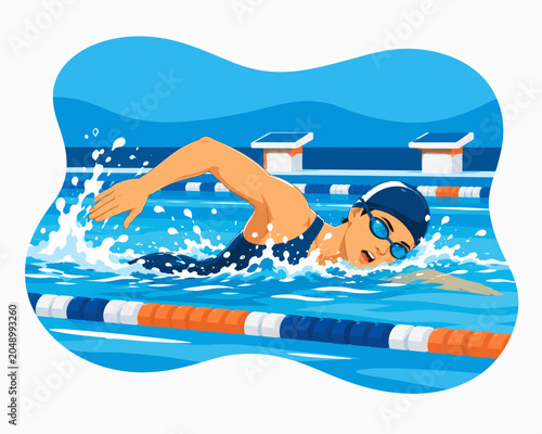 Freestyle swim in action