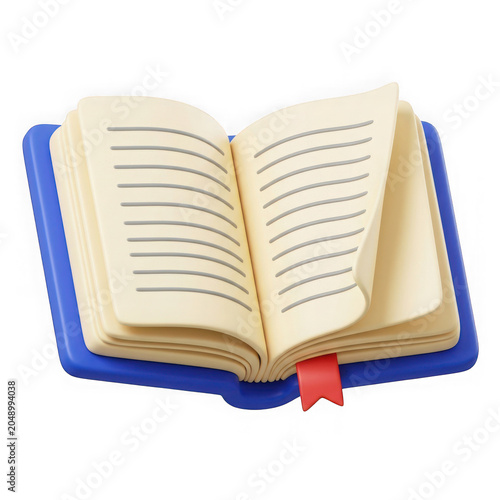 3D Open Book Isolated on Transparent Background