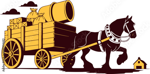 Quadro su tela Clydesdale Freight Champion Silhouette Vector Illustration