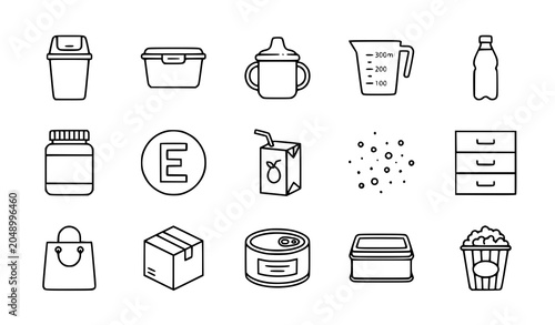 Minimal Household Packaging and Food Container Outline Icon Pack